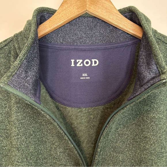 IZOD Quarter Zip Fleece Sweater In Green Gables Heather - Picture 5 of 6